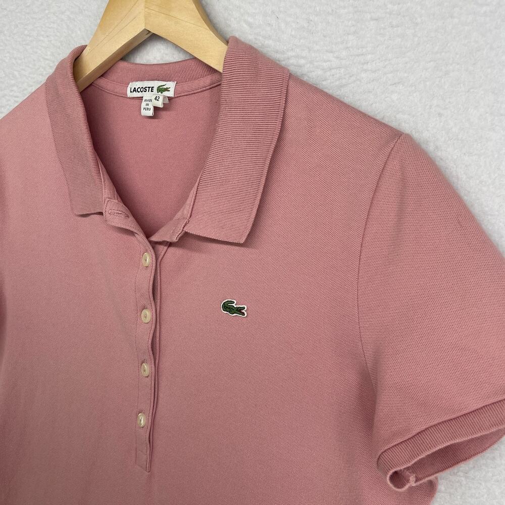 LACOSTE Shirt Womens 42 L Polo Golf Performance Pique Stretch Cotton Pink - Picture 6 of 12